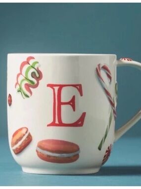 Anthropologie Holifaye Initial 'E' Ceramic Mug with Candy Designs new
